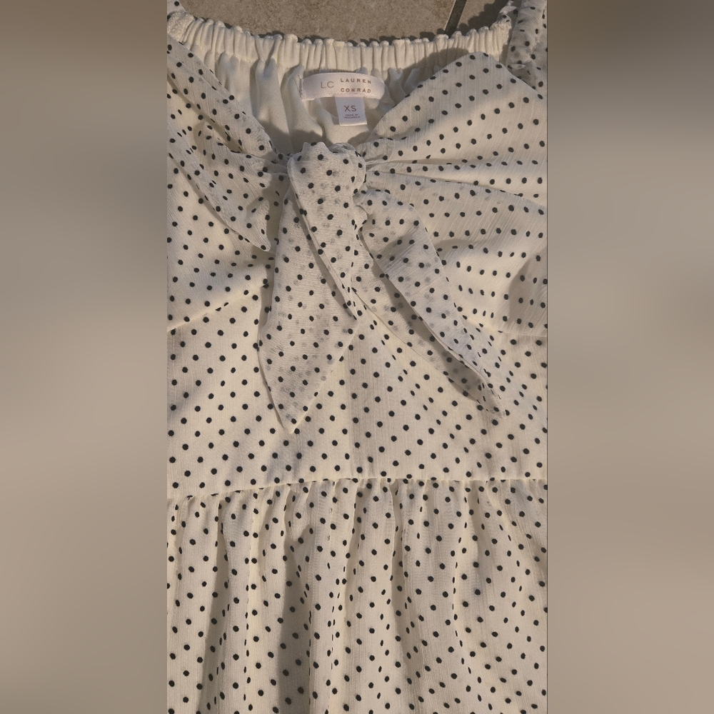 LC Lauren Conrad White Mini Dress with Black Polka Dot Print - Picture 4 of 9